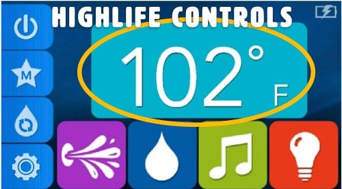 Highlife controls with the spa Temperature circled